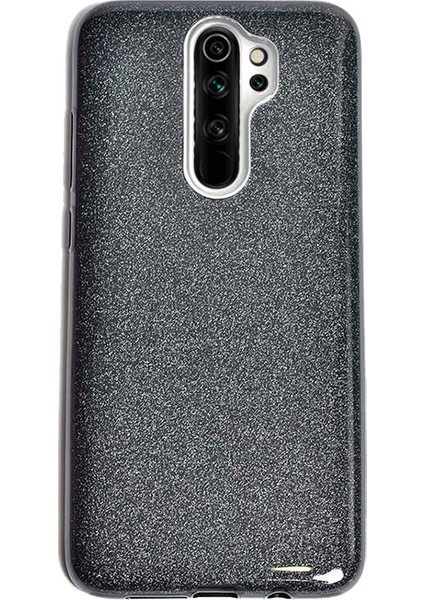 Xiaomi Redmi Note 8 Pro Kılıf Çift Katmanlı Simli Shining Sert Silikon Arka Kapak Siyah