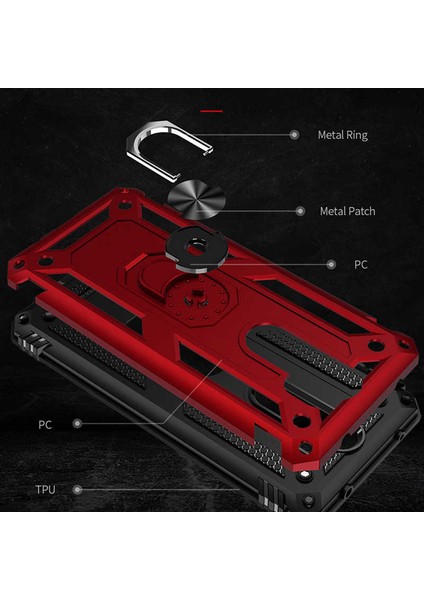 Case 4U Xiaomi Redmi Note 8 Pro Kılıf Çift Katmanlı Yüzüklü Manyetik Vega Kapak Kırmızı