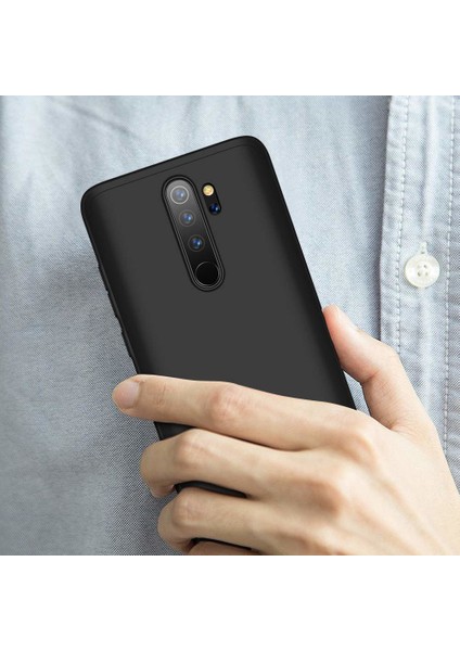 Xiaomi Redmi Note 8 Pro Kılıf 3 Parçalı Tam Koruma Sert Mika Ays Kapak Siyah Kırmızı