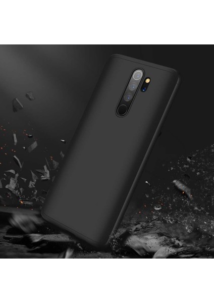 Xiaomi Redmi Note 8 Pro Kılıf 3 Parçalı Tam Koruma Sert Mika Ays Kapak Siyah Kırmızı