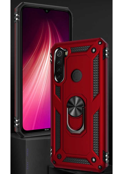 Case 4U Xiaomi Redmi Note 8 Kılıf Çift Katmanlı Yüzüklü Manyetik Vega Kapak Siyah