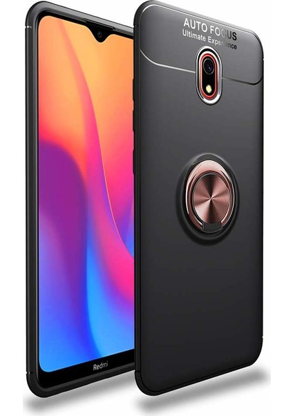 Xiaomi Redmi 8A Kılıf Autofocus Shockprof Ravel Yüzüklü Standlı Slikon Kapak Siyah Rose Gold