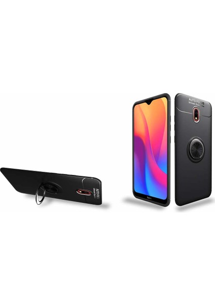 Xiaomi Redmi 8A Kılıf Autofocus Shockprof Ravel Yüzüklü Standlı Slikon Kapak Lacivert