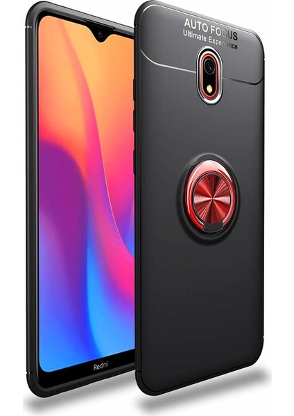 Xiaomi Redmi 8A Kılıf Autofocus Shockprof Ravel Yüzüklü Standlı Slikon Kapak Siyah Kırmızı