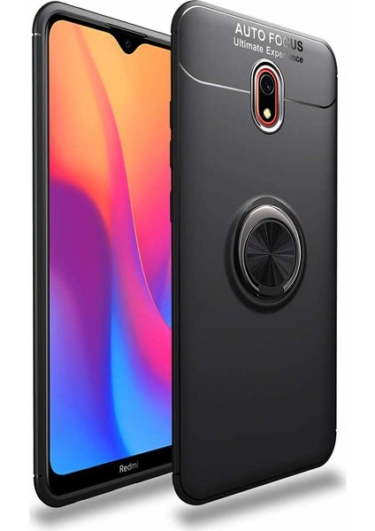 Xiaomi Redmi 8A Kılıf Autofocus Shockprof Ravel Yüzüklü Standlı Slikon Kapak Siyah