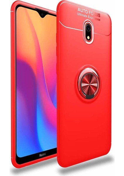 Xiaomi Redmi 8A Kılıf Autofocus Shockprof Ravel Yüzüklü Standlı Slikon Kapak Kırmızı