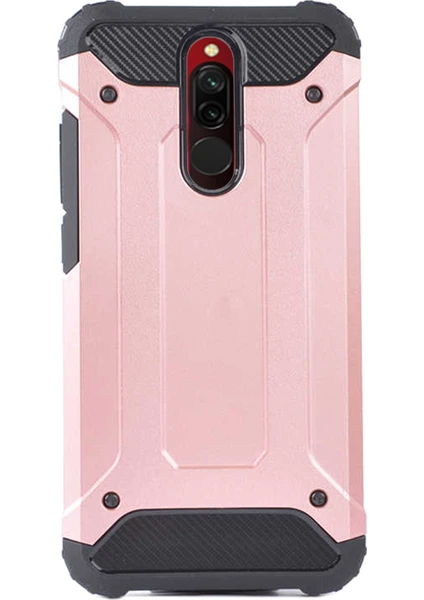 Case 4U Xiaomi Redmi 8-8A Kılıf Military Armor Çift Katmanlı Crash Silikon Kılıf Rose Gold