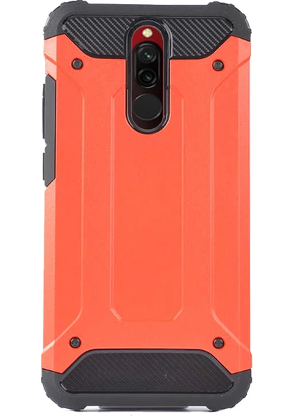 Case 4U Xiaomi Redmi 8-8A Kılıf Military Armor Çift Katmanlı Crash Silikon Kılıf Kırmızı