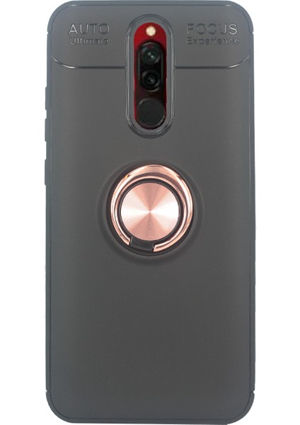 Case 4U Xiaomi Redmi 8 Kılıf Autofocus Shockprof Ravel Yüzüklü Standlı Slikon Kapak Siyah Rose Gold