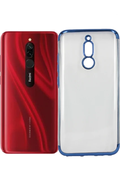 Case 4U Xiaomi Redmi 8 Kılıf 4 Köşeli Renkli Lazer Silikon Arka Kapak Glitter Mavi