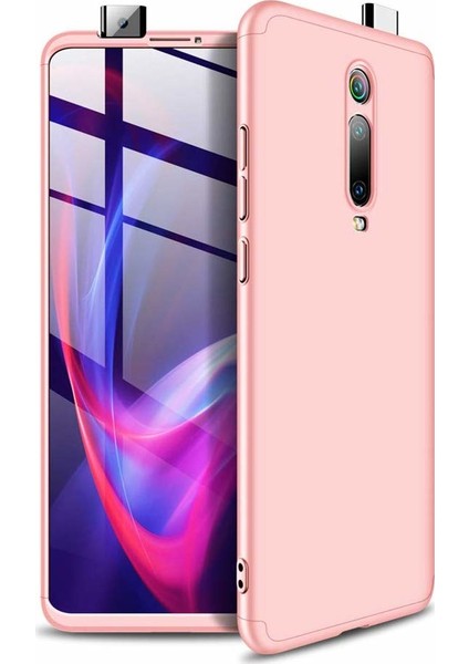 Xiaomi Mi 9T Kılıf 3 Parçalı Tam Koruma Sert Mika Ays Kapak Rose Gold