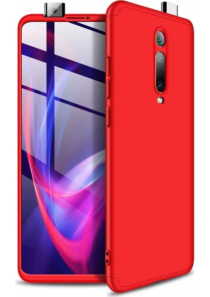 Case 4U Xiaomi Mi 9T Kılıf 3 Parçalı Tam Koruma Sert Mika Ays Kapak Kırmızı