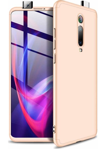 Xiaomi Mi 9T Kılıf 3 Parçalı Tam Koruma Sert Mika Ays Kapak Altın