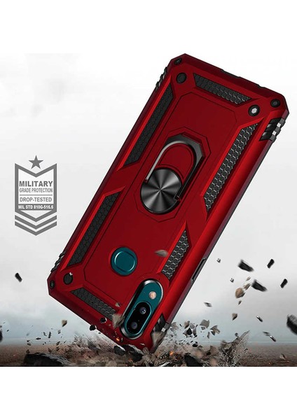 Case 4U Samsung Galaxy A10S Kılıf Çift Katmanlı Yüzüklü Manyetik Vega Kapak Siyah