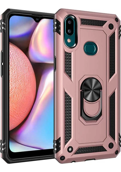 Case 4U Samsung Galaxy A10S Kılıf Çift Katmanlı Yüzüklü Manyetik Vega Kapak Rose Gold