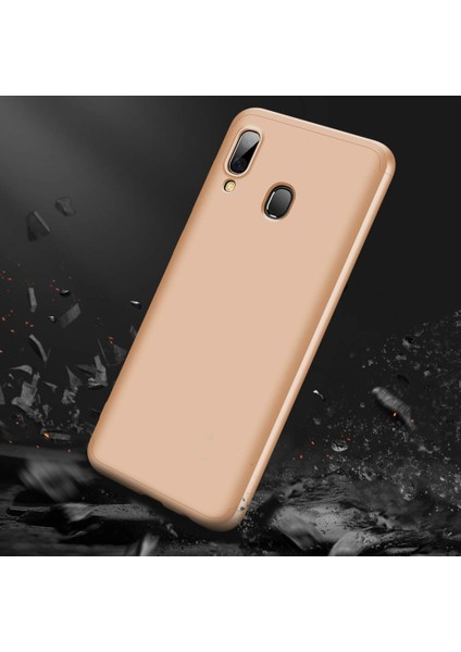 Case 4U Samsung Galaxy A10s Kılıf 3 Parçalı Tam Koruma Sert Mika Ays Kapak Altın