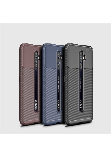 Oppo Reno 2 Kılıf Rugged Armor Karbon Desenli Lüx Negro Silikon Arka Kapak Lacivert