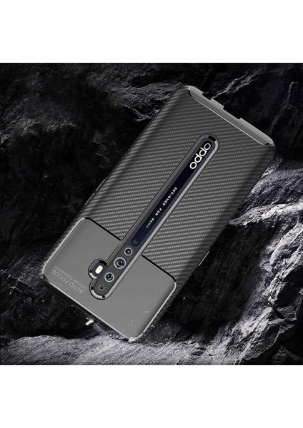 Oppo Reno 2 Kılıf Rugged Armor Karbon Desenli Lüx Negro Silikon Arka Kapak Lacivert