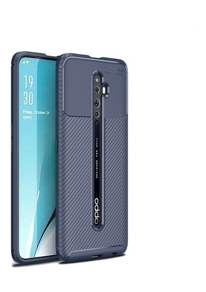 Oppo Reno 2 Kılıf Rugged Armor Karbon Desenli Lüx Negro Silikon Arka Kapak Lacivert