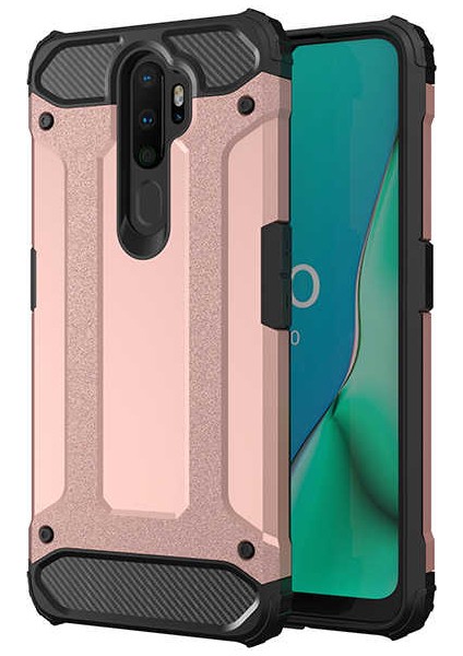 Oppo A5-A9 2020 Kılıf Military Armor Çift Katmanlı Crash Silikon Kılıf Rose Gold