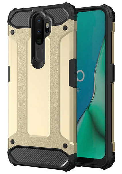 Case 4U Oppo A5-A9 2020 Kılıf Military Armor Çift Katmanlı Crash Silikon Kılıf Altın