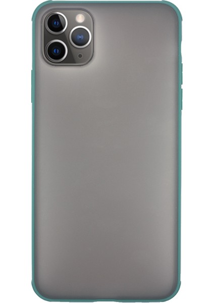 Apple iPhone 11 Pro Max Kılıf Mat Yüzey Renkli 4 Köşe Kenar Silikon Odyo Arka Kapak Yeşil