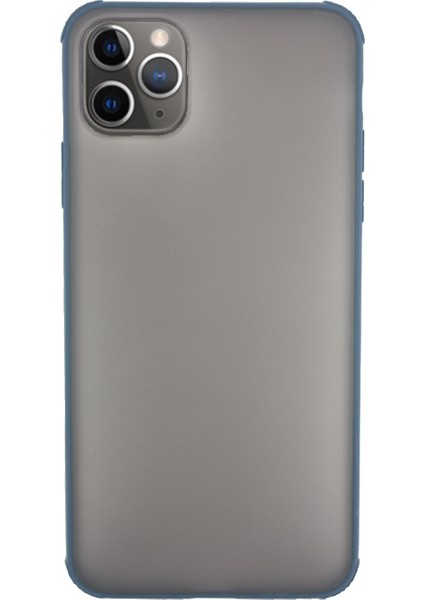 Apple iPhone 11 Pro Max Kılıf Mat Yüzey Renkli 4 Köşe Kenar Silikon Odyo Arka Kapak Lacivert