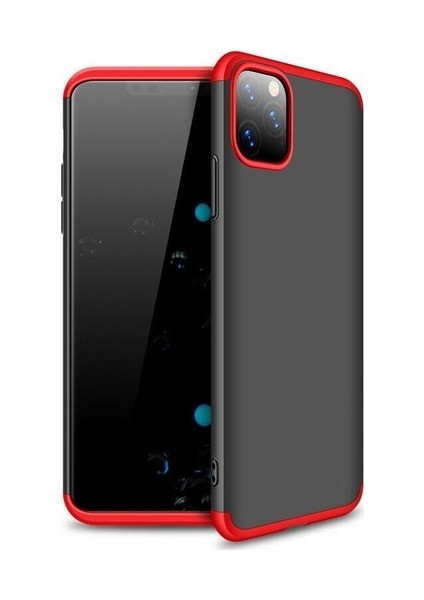 Apple iPhone 11 Pro Max Kılıf 3 Parçalı Tam Koruma Sert Mika Ays Kapak Siyah Kırmızı