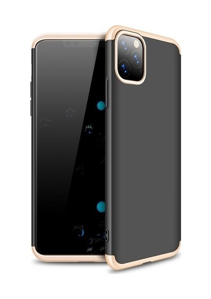 Apple iPhone 11 Pro Max Kılıf 3 Parçalı Tam Koruma Sert Mika Ays Kapak Siyah Altın