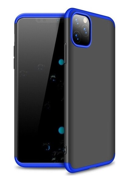 Apple iPhone 11 Pro Kılıf 3 Parçalı Tam Koruma Sert Mika Ays Kapak Siyah Mavi