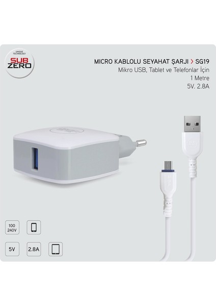 Micro USB Hızlı Şarj Aleti SG19 ( BEYAZ)