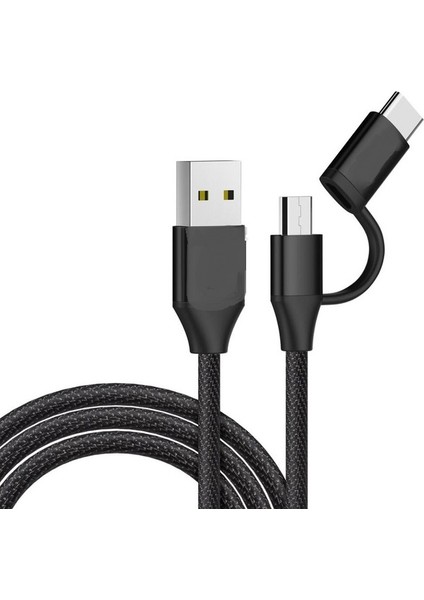 2in1 Micro Usb/type-C Örgü Metal 1.2 mt Şarj Kablosu
