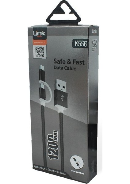 2in1 Micro Usb/type-C Örgü Metal 1.2 mt Şarj Kablosu