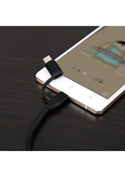 2in1 Micro Usb/type-C Örgü Metal 1.2 mt Şarj Kablosu