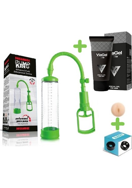 Yeşil Renkli Penis Vakum Pompası + Yedek Başlık + 50 ml Krem