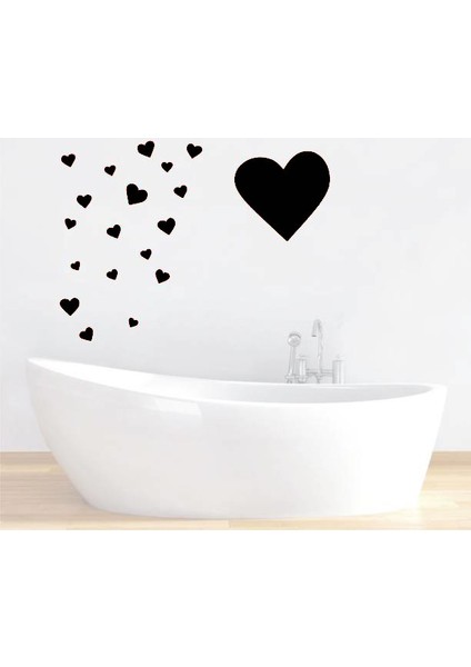 Bugybagy Dekoratif Çocuk Odası Siyah Kalp Yağmuru Sticker 97 Adet Karışık Çocuk Odası Duvar Süsleri