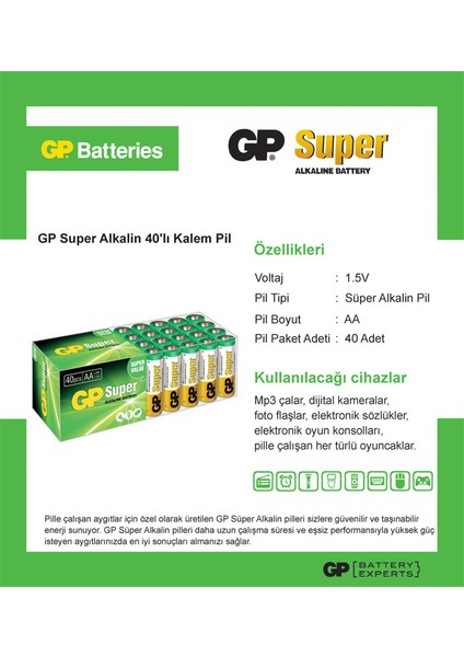 Super Alkalin 40'lı AA Boy Kalem Pil (GP15A-2VS40)