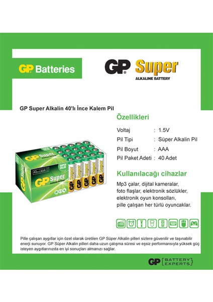 Super Alkalin 40'lı AAA Boy İnce Pil (GP24A-2VS40)