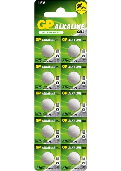 10'lu A76 1.5V Alkalin Düğme Pil LR44-AG13 (GPA76F-2C10)