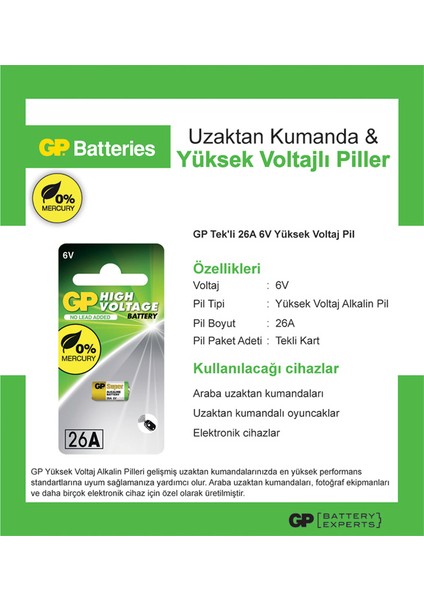Tek'li 26A 6V Yüksek Voltaj Spesifik Pil (GP26AF-2C1)