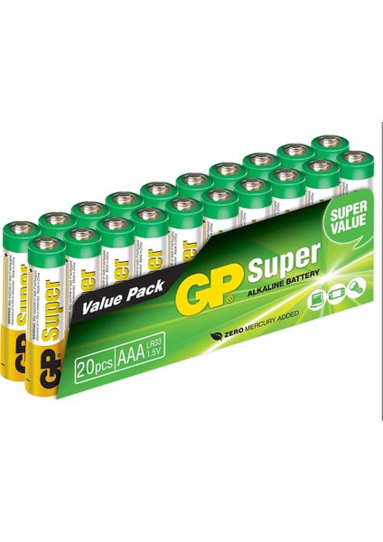 Süper Alkalin AAA/LR03 Boy Ince Pil 20'li Paket