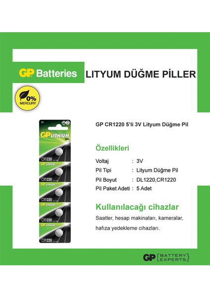 Gp Cr1220 3V Lithium 5Li Kartela