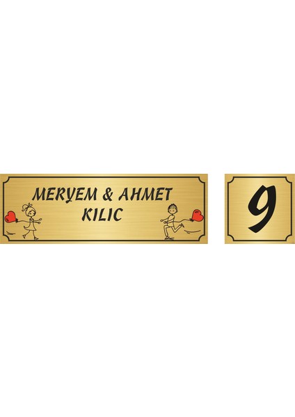 Sevgili Model Kapı İsimlik 5 x 15 cm + No 5 x 5 cm Altın