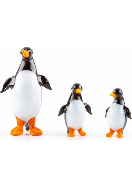 Murano Cam Penguen Seti Üçlü El Yapımı