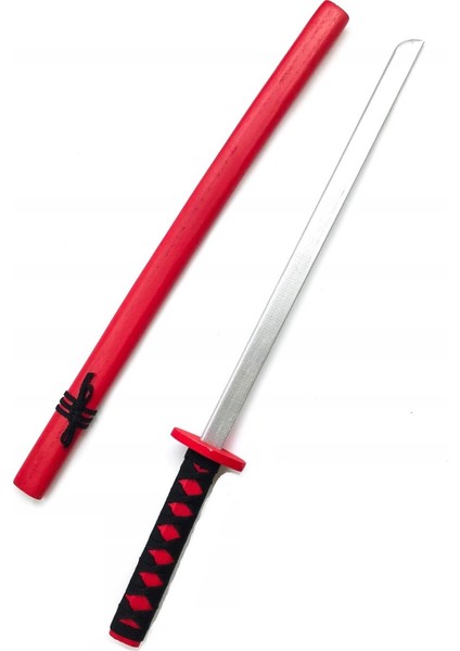 Ahşap Japon Samuray Katana Kılıcı Kırmızı