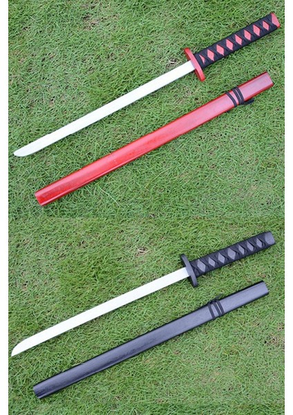 Ahşap Japon Samuray Katana Kılıcı Kırmızı