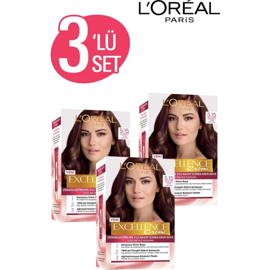 hepsiburada L'Oréal Paris Excellence Creme Saç Boyası 5.15 Efsanevi Türk Kahvesi 3'lü Set hepsiburada L'Oréal Paris Excellence Creme Saç Boyası 5.15 Efsanevi Türk Kahvesi 3'lü Set