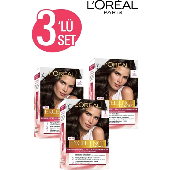 L'Oréal Paris Excellence Creme Saç Boyası 3 Koyu Kestane 3'lü Set