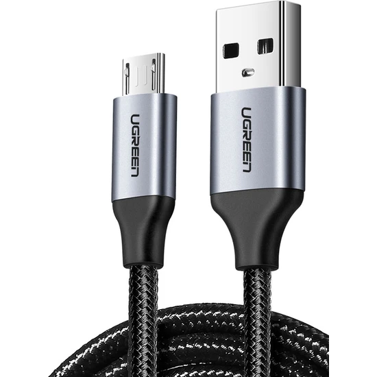 Ugreen Örgülü Micro USB Data ve Şarj Kablosu Siyah 1 Metre