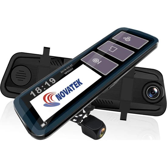 Novatek NT910 10 inç Dokunmatik 2.5D Kavisli IPS Tam Ekran 128GB Kart Destekli Stream Media Sürgülü Slim Tip Dikiz Aynalı Araç Kamerası